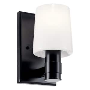 Adani 1-Light Black Bathroom Indoor Wall Sconce Light with Opal Glass Shade