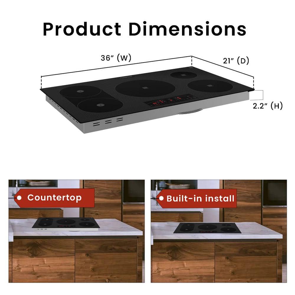 Equator Black Ceramic-Induction 36" 5 Burner Cooktop with Touch Control