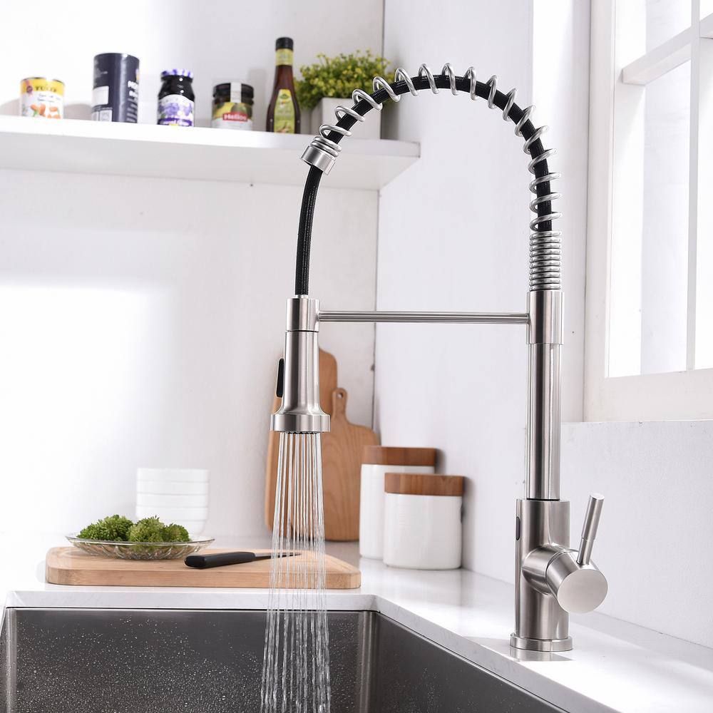 Brushed Nickel Touchless Pull-Down Kitchen Faucet with Spray
