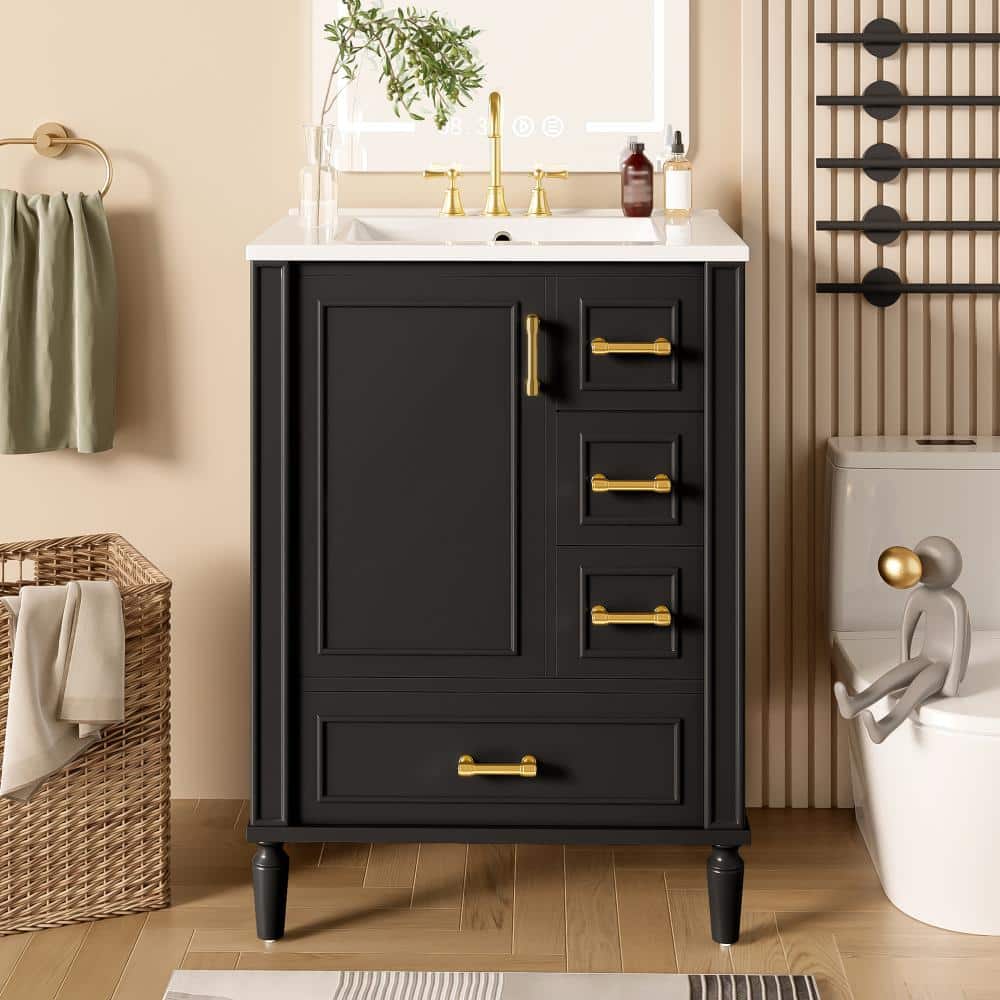 24 in. Single Sink Freestanding Black Bath Vanity with White Ceramic Top Unassembled price history on PriceWatchPro