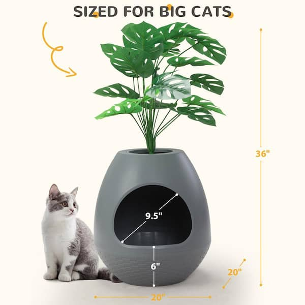 Coziwow Plant Litter Box with Artificial Plants DIY Cat Litter Box Furniture Grey