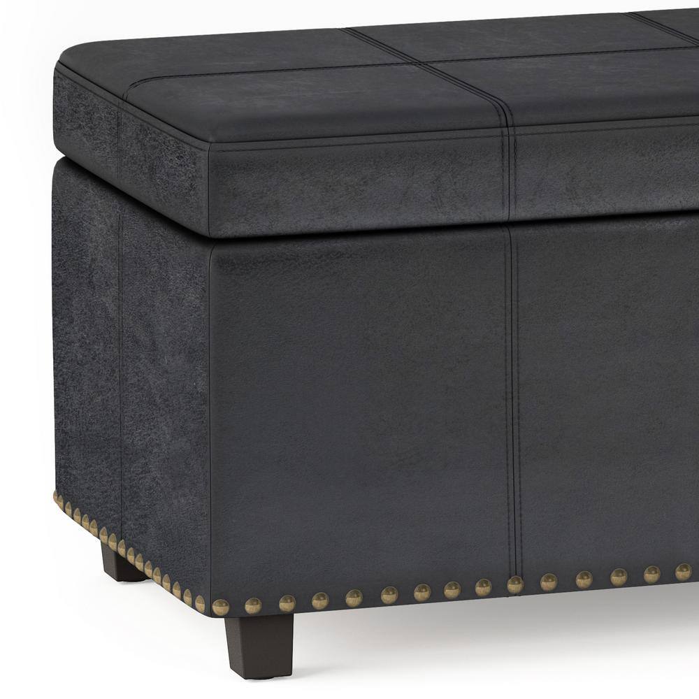 Transitional Distressed Black Tufted Large Storage Footstool