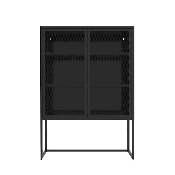Unbranded Metal Accent Black Storage Cabinet with 2-Adjustable Shelves 2-Grid Door
