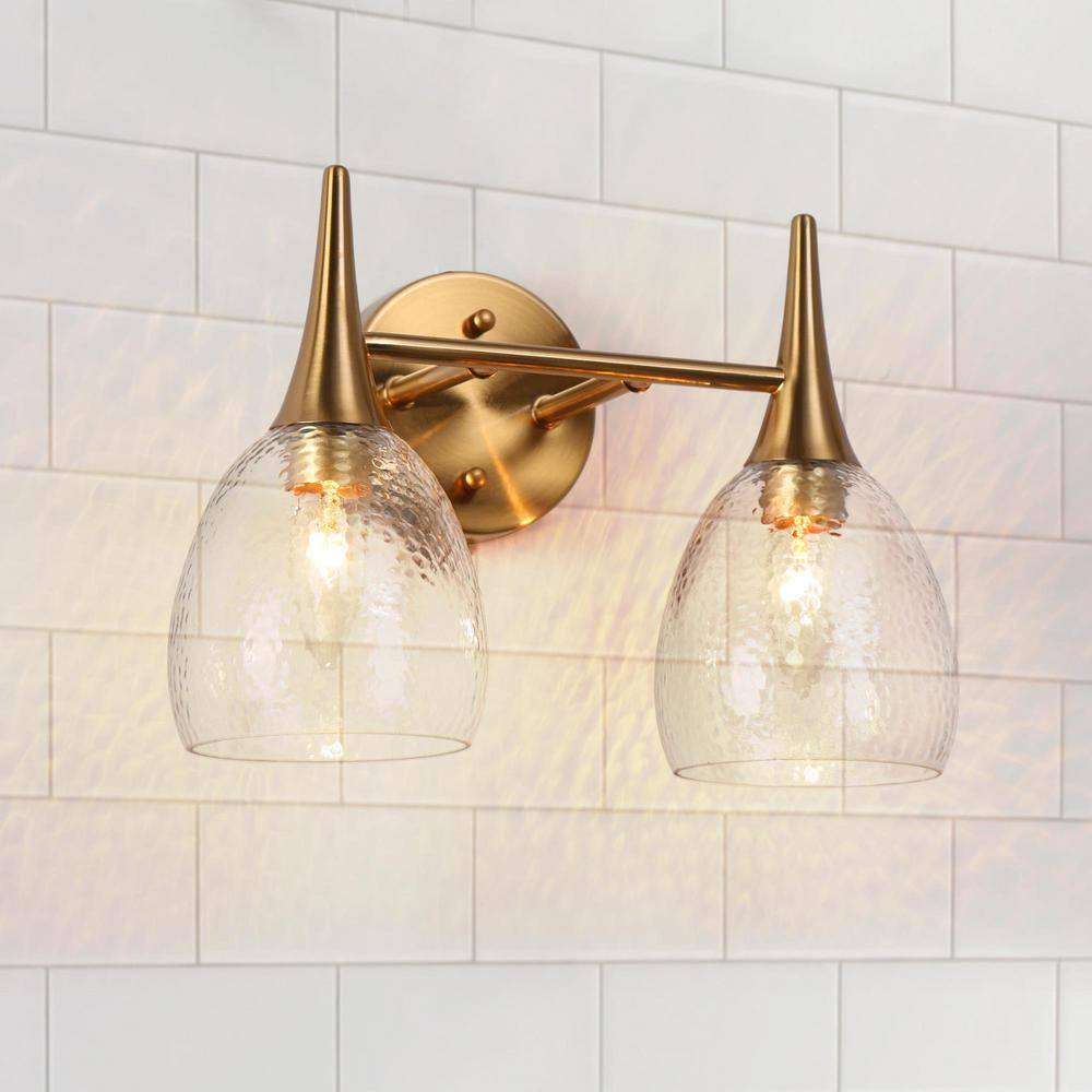 LNC Cymerlarity 13.5" 2-Light Polished Gold LED Vanity Light Bar: ETL Listed, Glass Shades, Metal Body