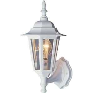 White Hardwired Outdoor Coach Light Sconce with Clear Glass