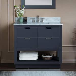 Venice 37 in.W x 22 in.D x 38 in.H Bath Vanity in Gray with Marble Vanity Top in White with White Sink
