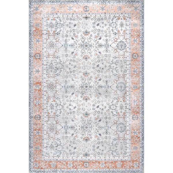 nuLOOM Julia Light Grey 2 ft. 6 in. x 8 ft. Machine Washable Transitional Border Indoor Runner Rug