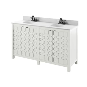 60 in. W x 20 in. D x 38.25 in. H Double Bathroom Vanity Side Cabinet in White with Stone White Top