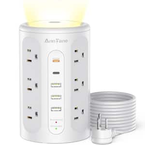 12-Outlet Power Strip Tower Surge Protector with 3 USB Ports and Night Light in White