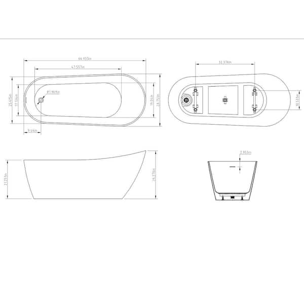 Freestanding 66.9 in. Fiberglass Flatbottom Modern Stand Alone Non-Whirlpool Bathtub in Glossy White Freestanding 66.9 in. Fiberglass Flatbottom Modern Stand Alone Non-Whirlpool Bathtub in Glossy White
