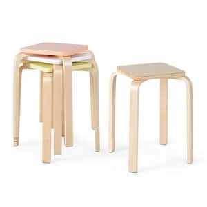 18 in. H Set of 4 Colorful Square Stools Stackable Wood Stools with Anti-Slip Felt Mats