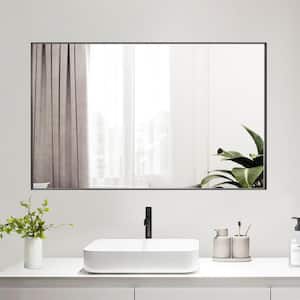 48 in. W x 30 in. H Modern Large Rectangular Aluminum Framed Wall Mounted Bathroom Vanity Mirror in Black