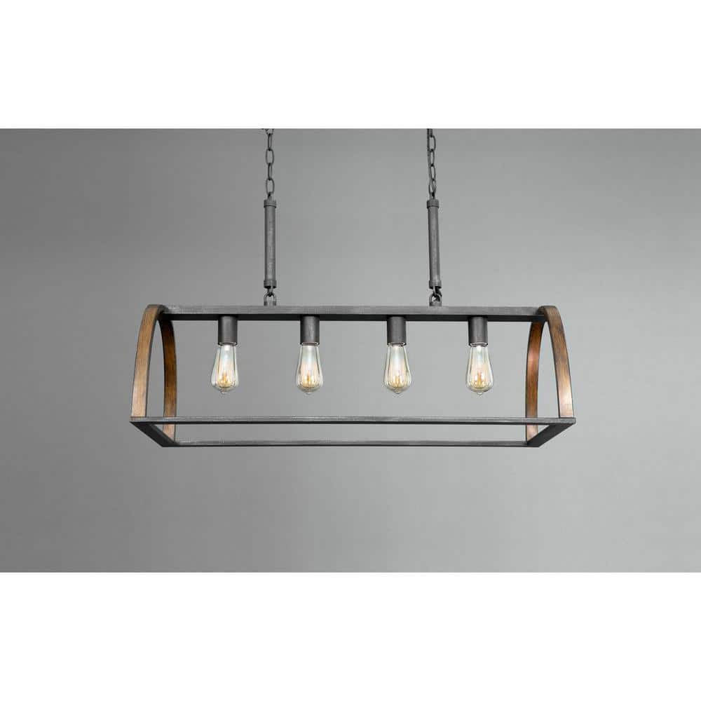 Gilded Iron 4-Light Geometric Cage Island Pendant