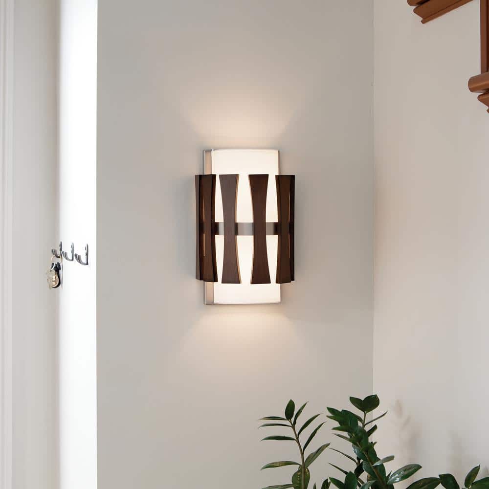 Auburn Stained Wood and Clear Glass Wall Sconce