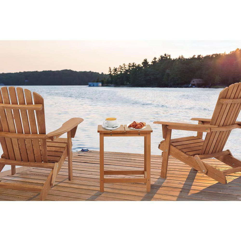 Light Brown Wood Folding Adirondack Chair Set of 2