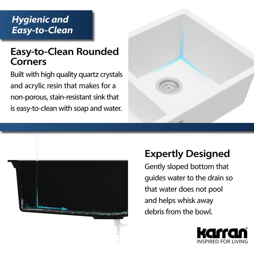 White Quartz Double Bowl Undermount Kitchen Sink, 32"