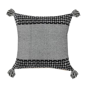 Modern Black/White Interwoven Tassel Poly-Fill 20 in. x 20 in. Indoor Throw Pillow