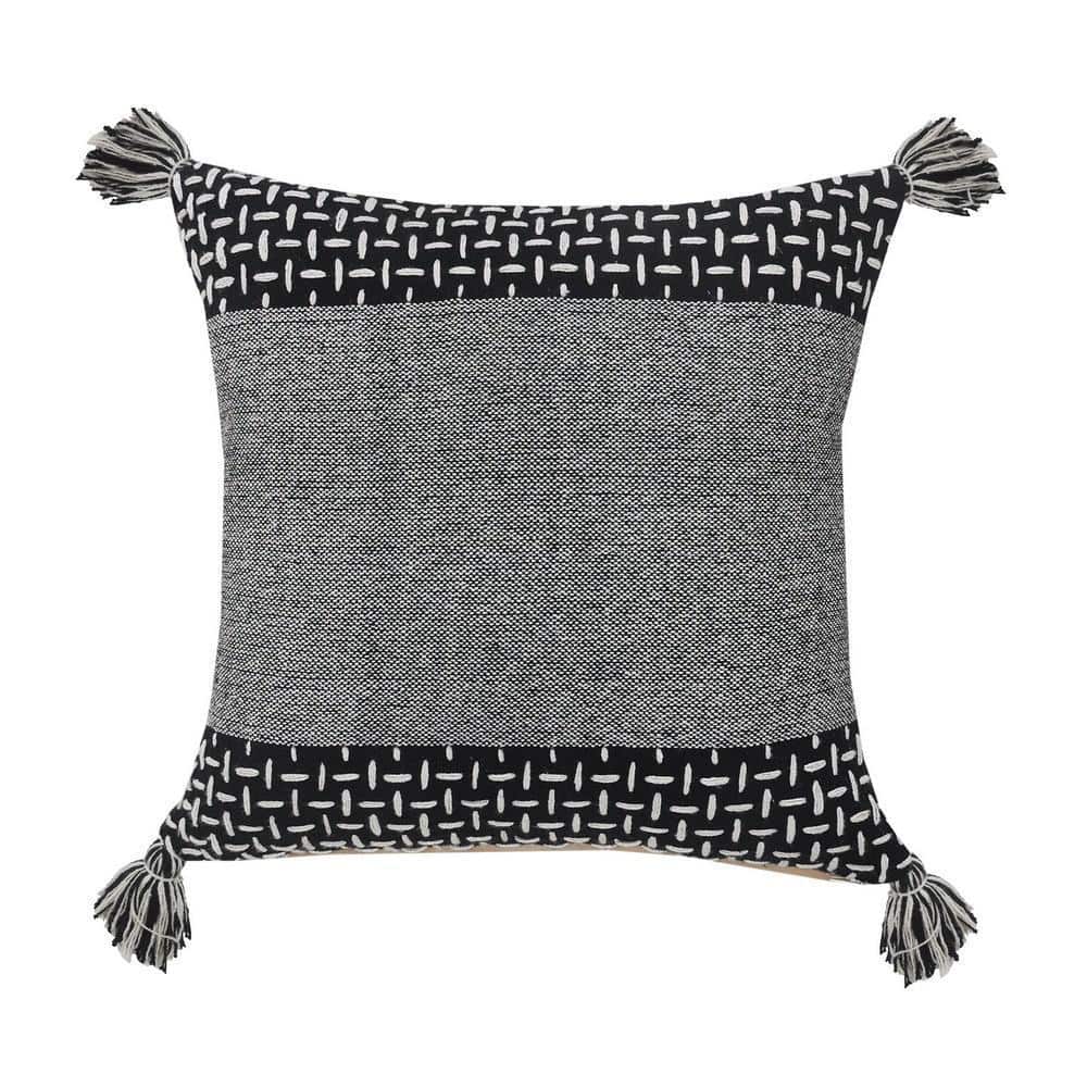 Modern Black/White Interwoven Tassel Poly-Fill 20 in. x 20 in. Indoor Throw