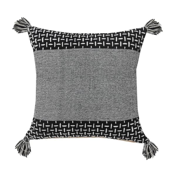 Unbranded Modern Black/White Interwoven Tassel Poly-Fill 20 in. x 20 in. Indoor Throw Pillow
