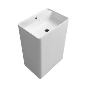 Matte White Solid Surface Composite 23.62 in. Rectangular Pedestal Vessel Sink Combo Without Faucet and Drain
