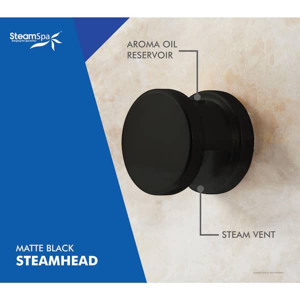 Steam Bath Generator 2 in. W Steam Head with Essential Oils Aromatherapy Scent Reservoir Channel in Matte Black