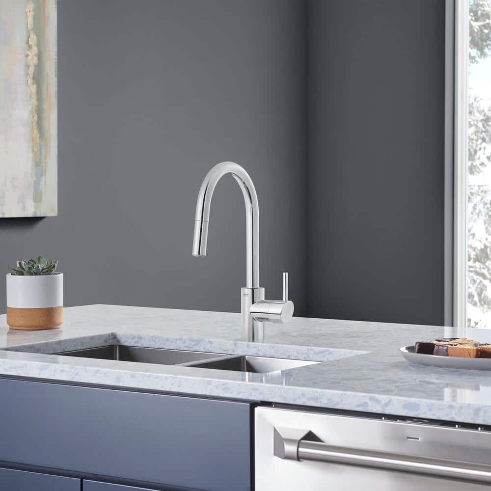 Chrome Modern Pull-Down Single Handle Kitchen Faucet