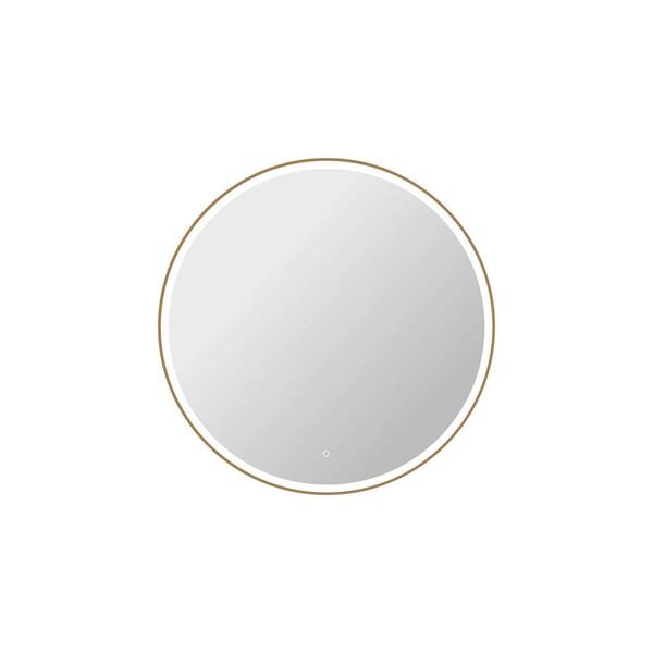 45 in. W x 45 in. H Round Framed LED Wall Mirror in Satin Gold