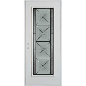 32 in. x 80 in. Bellochio Patina Full Lite Painted White Right-Hand Inswing Steel Prehung Front Door