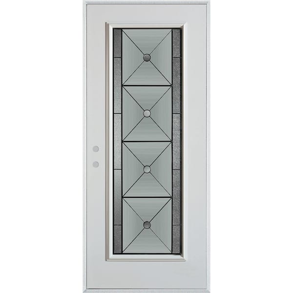 Stanley Doors 32 in. x 80 in. Bellochio Patina Full Lite Painted White Right-Hand Inswing Steel Prehung Front Door