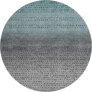 Mayfield Premium Machine Washable Abstract AMF2009 Teal 8 ft. x 8 ft. Round Rug