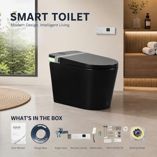 Xspracer Elongated Smart Bidet Toilet 1.28 GPF in Black with Tank