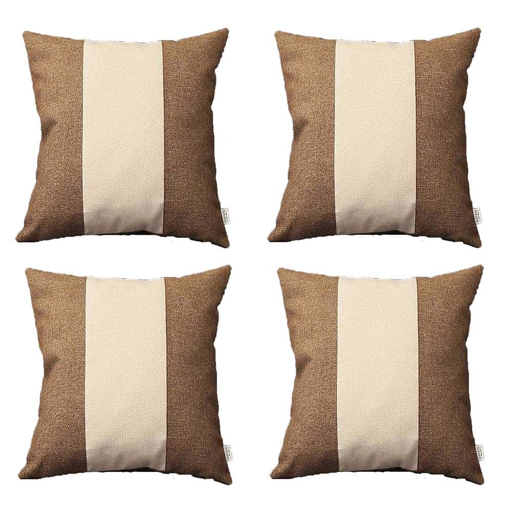Brown and Ivory Polyester Euro Throw Pillow Covers Set of 4
