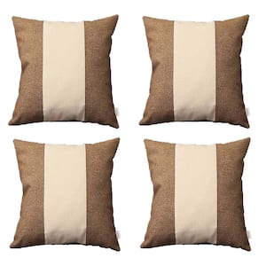 Boho-Chic Handcrafted Jacquard Brown & Ivory 18 in. x 18 in. Square Solid Throw Pillow Cover Set of 4