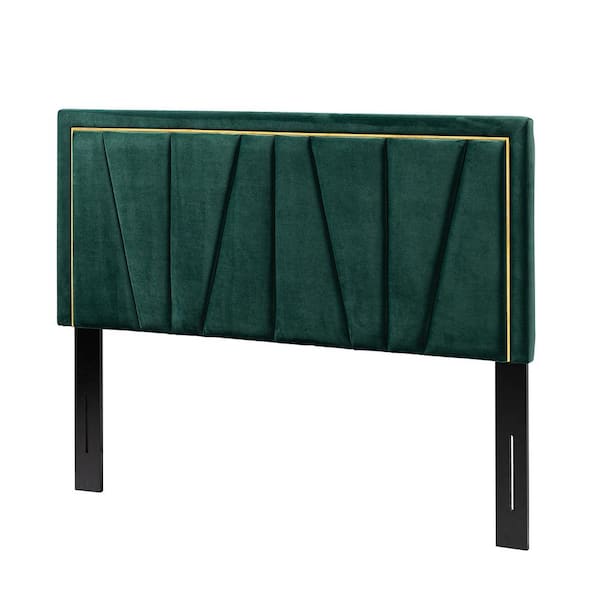 JAYDEN CREATION Curtis 64 in. W Green Upholstered Tufted Adjustable Height Headboard with Solid Wood Legs