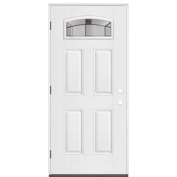 Masonite 36 in. x 80 in. Golden Gate Camber Fan Lite Right-Hand Primed Smooth Impact Fiberglass Prehung Front Door No Brickmold