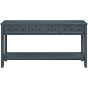 Entryway Tables 60 in. Rectangle Antique Navy Wood Console Table with 4-Drawers and Bottom Shelf