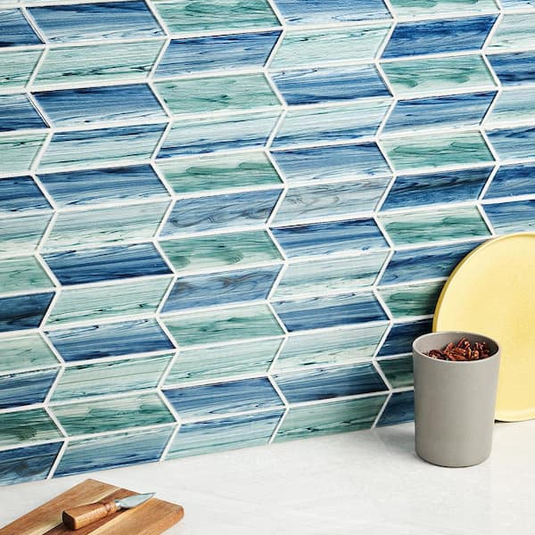 Tara Sea Green 11.73 in. x 11.74 in. Chevron Glass Mosaic Tile (0.96 Sq. Ft. / Sheet)