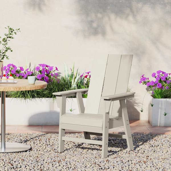Shoreside Outdoor Patio Fade Resistant HDPE Plastic Adirondack Style Dining Chair with Arms in Sand