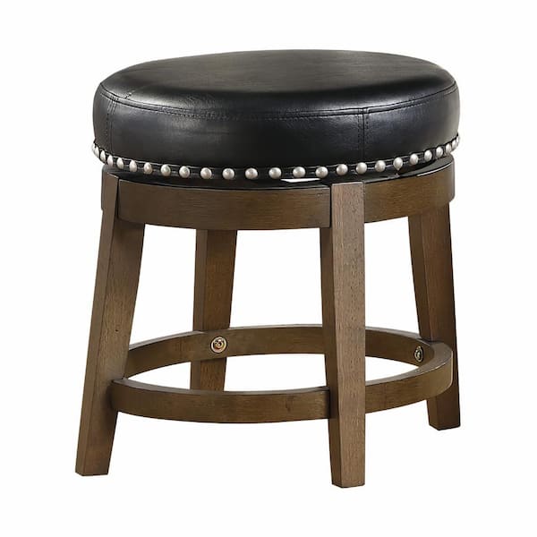 20 in. Black and Brown Low Back Wooden Dining Stool with Faux Leather Seat (Set of 2)