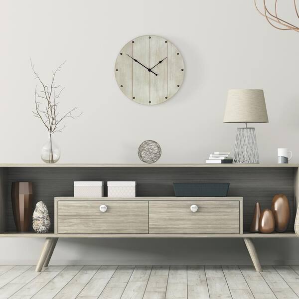 Pinnacle Rustic Whitewash Wood Plank Wall Clock