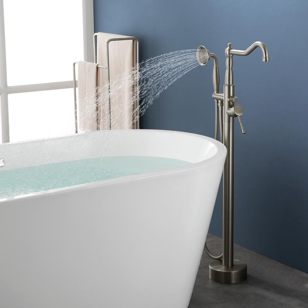 Brushed Nickel Freestanding Tub Faucet with Hand Shower