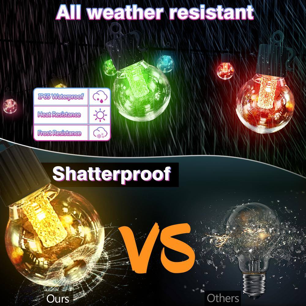 50FT Multicolor Solar Powered Outdoor String Lights with USB Charging