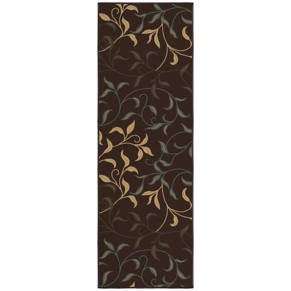 Ottohome Collection Non-Slip Rubberback Leaves Design 2x5 Indoor Runner Rug, 1 ft. 8 in. x 4 ft. 11 in., Dark Brown