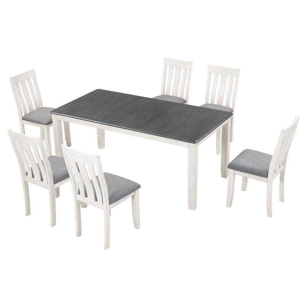 7-Piece Gray Dining Table Set with Extendable Table and Upholstered Chairs