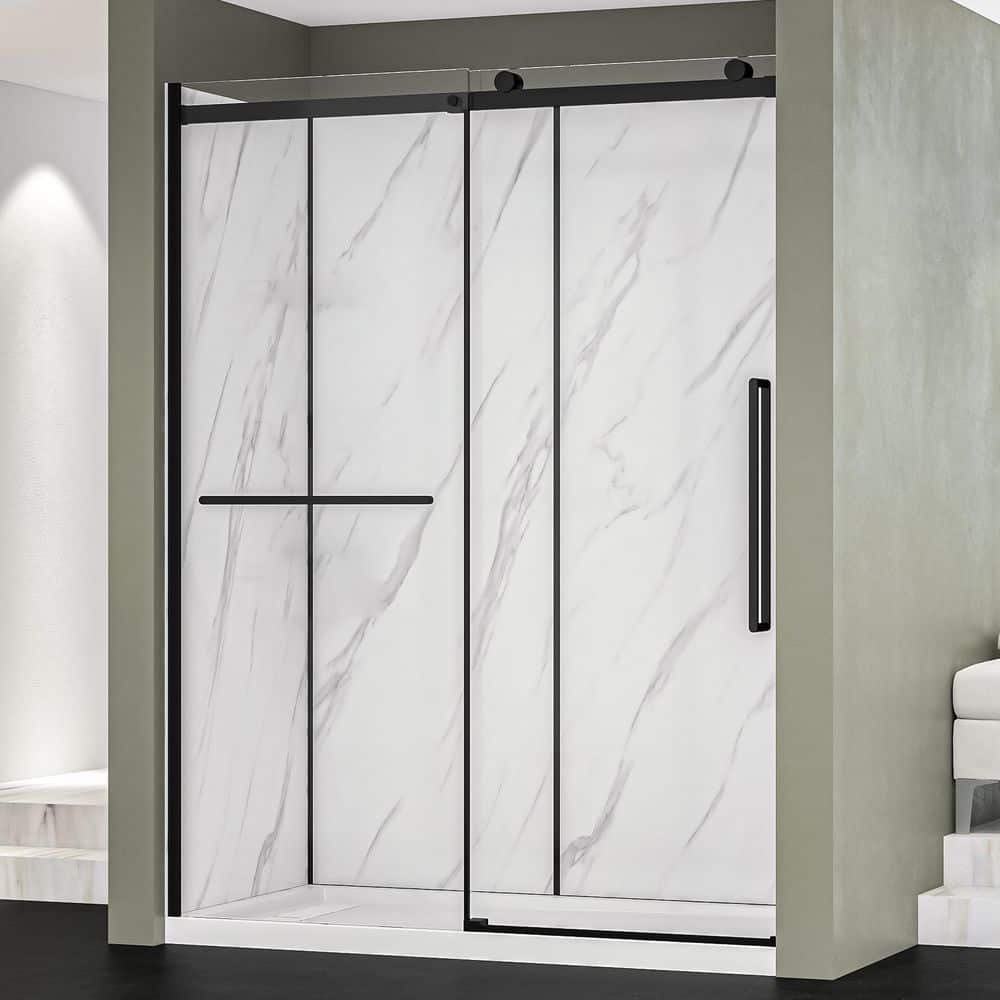 Alexandria 60" Black Framed Sliding Shower Kit with Clear Glass