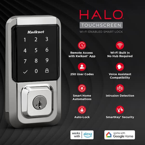 HALO Polished Chrome Touchscreen WiFi Keypad Electronic Single-Cylinder Smart Lock Deadbolt featuring SmartKey Security