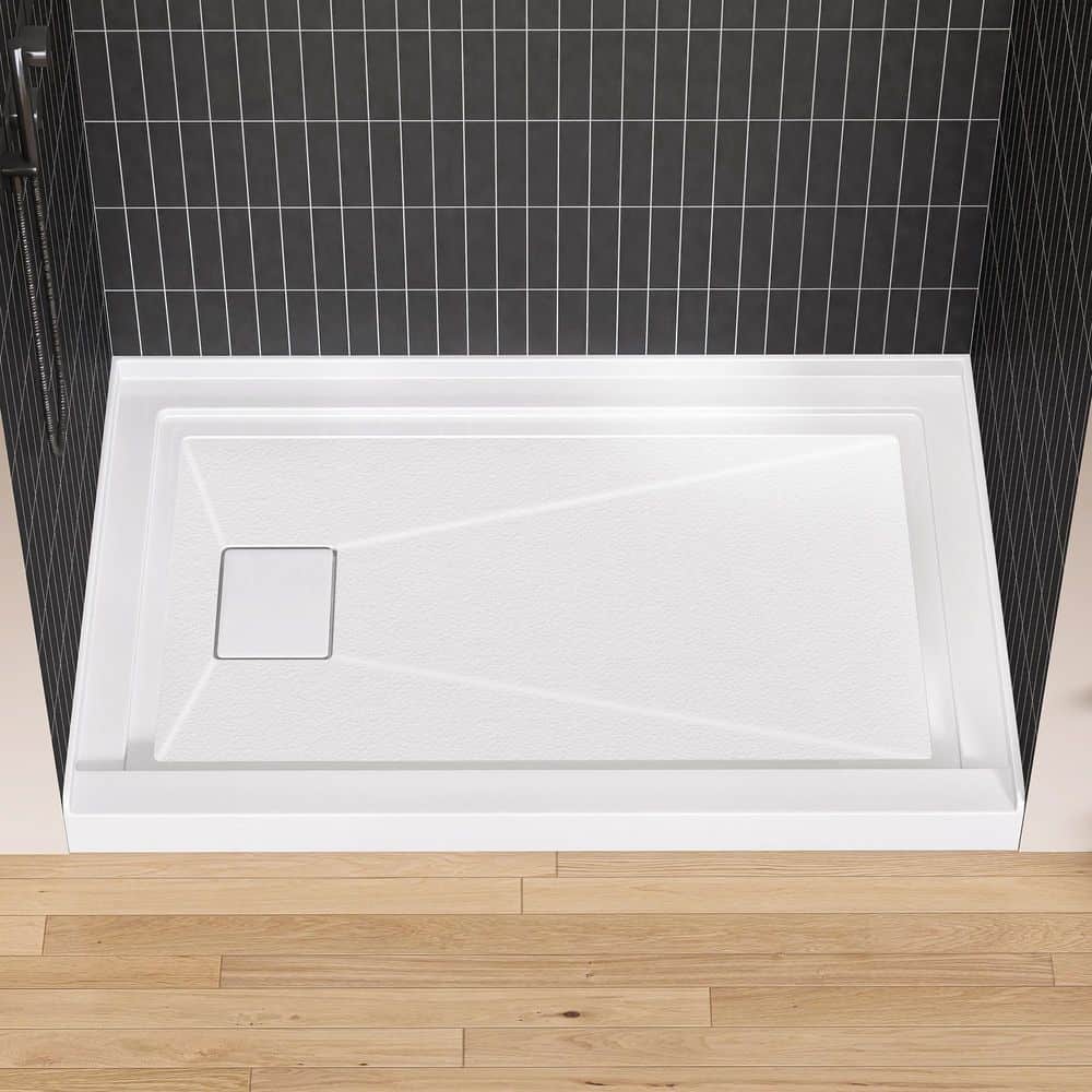 48 in. L x 32 in. W Alcove Acrylic and Fiberglass Composite Shower Pan Base with Left Drain, Textured Floor, White price history on PriceWatchPro