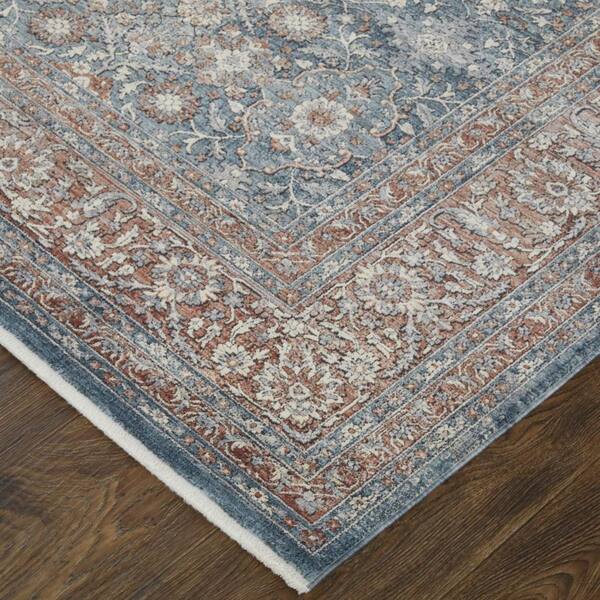 2 ft. x 8 ft. Blue, Beige Floral Area Rug