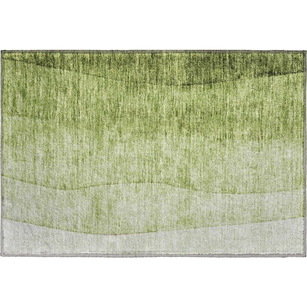 Mayfield Premium Machine Washable Indoor/Outdoor Geometric AMF625 Olive 1 ft. 8 in. x 2 ft. 6 in. Area Rug