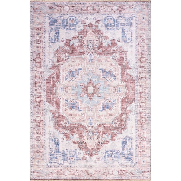 nuLOOM Madilyn Medallion Machine Washable Rust 3 ft. x 8 ft. Traditional Runner Rug